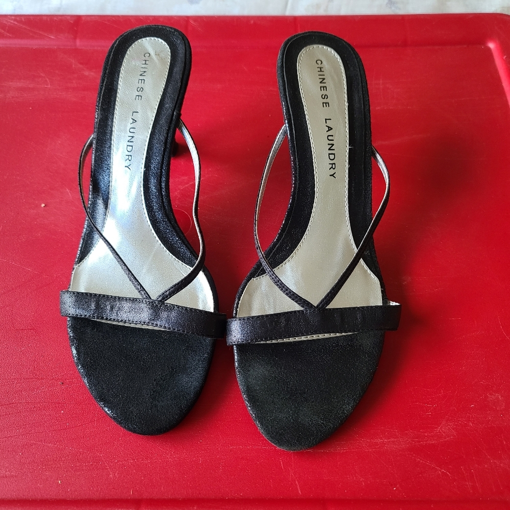 Chinese Laundry Black Strappy Heels, sz 8